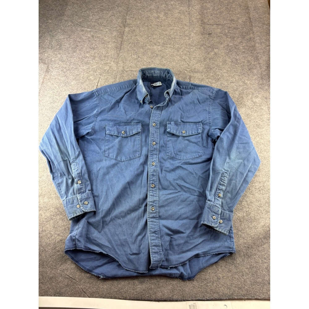 Wrangler Western Shirt Mens M Blue Long Sleeve Button Down Cowboy 90s Workwear